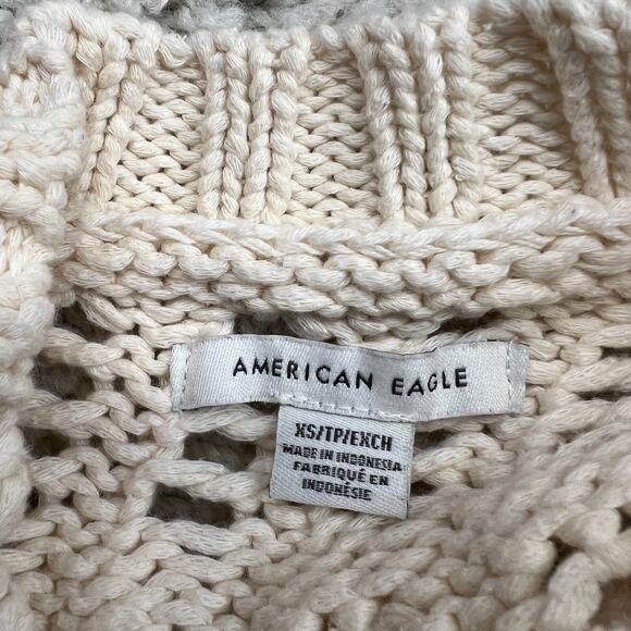 American Eagle Sweater Womens XS Open Knit Ivory Minimal Classic Preppy - Picture 7 of 8
